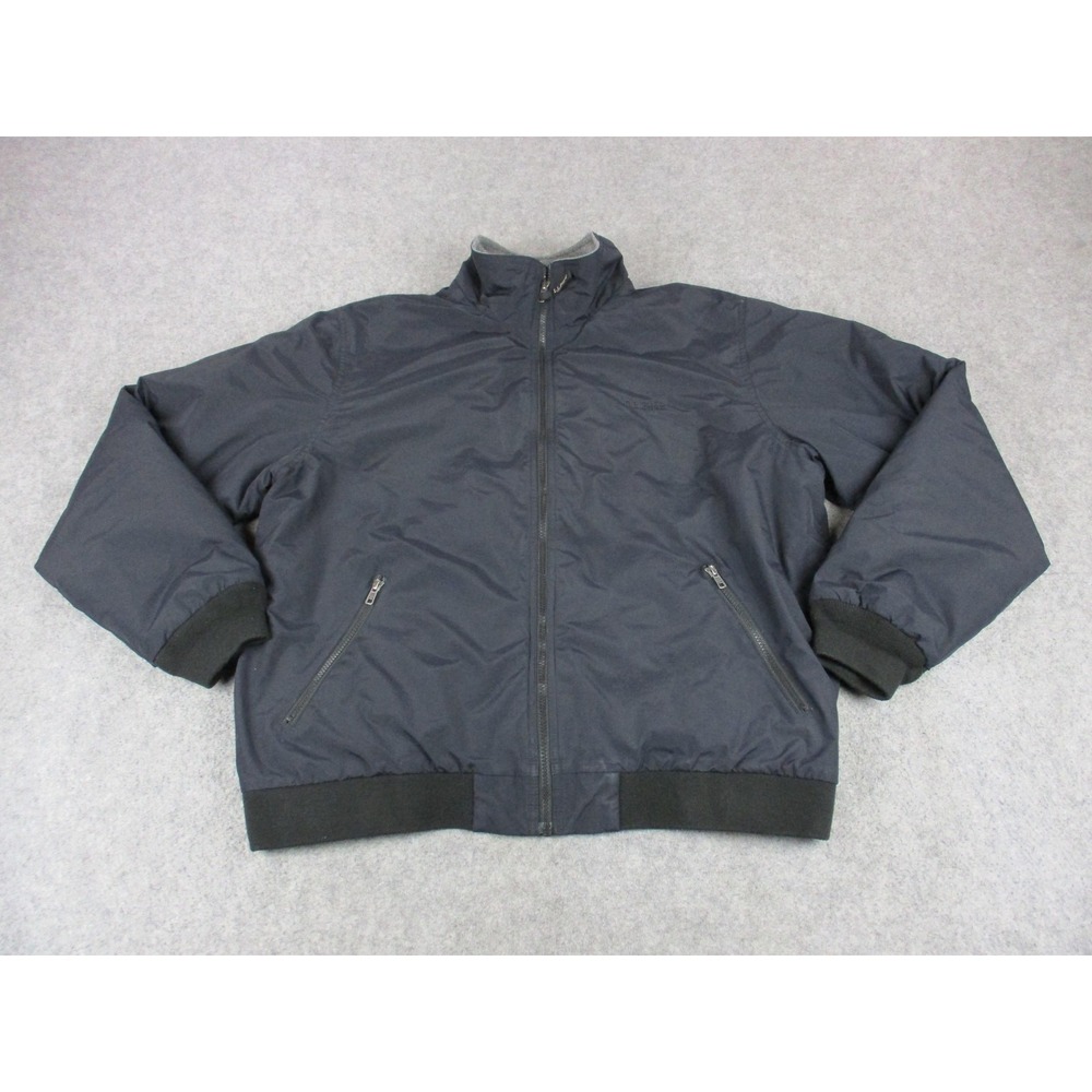 LL Bean Jacket Mens Extra Large Black Nylon Bomber Fleece Lined Full Zip Coat